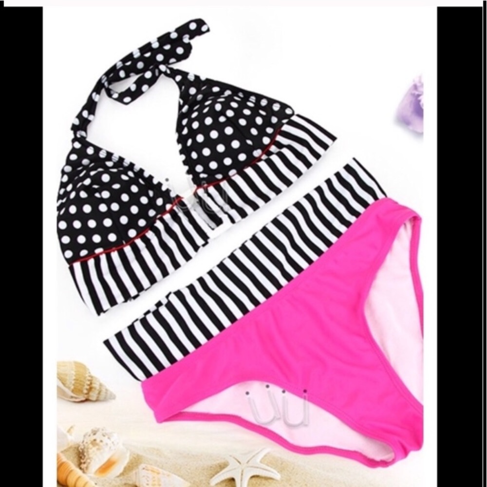 💥 LAST ONE! Polka Dot Stripe Two Piece Bikini - Picture 3 of 4